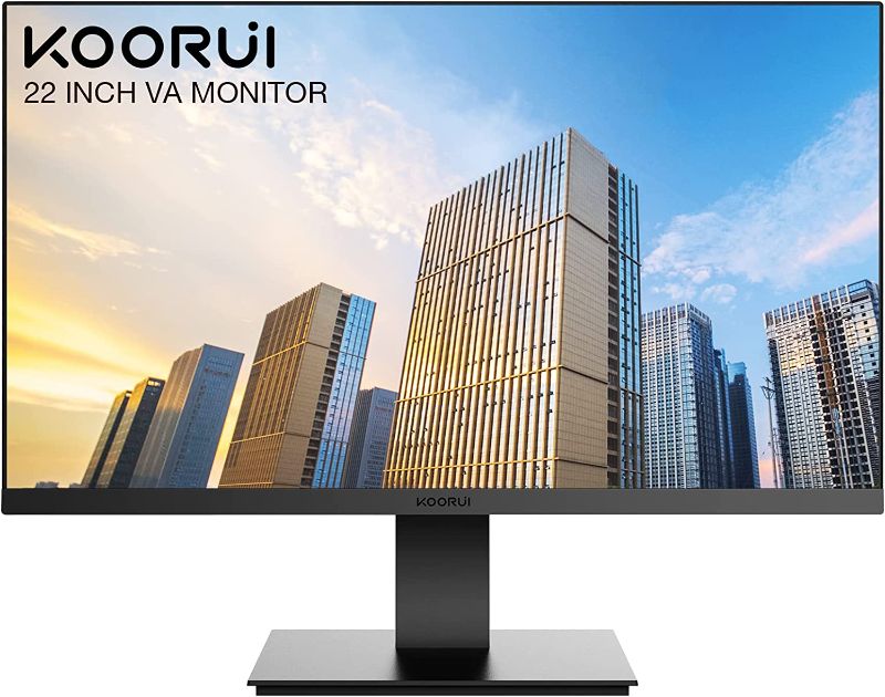 Photo 1 of KOORUI 22 Inch Computer Monitor, FHD 1080P Desktop Display, 75HZ Ultra Thin Bezel/Eye Care/Ergonomic Tilt, HDMI VGA Ports LED Monitor for PC, VESA Mounting
