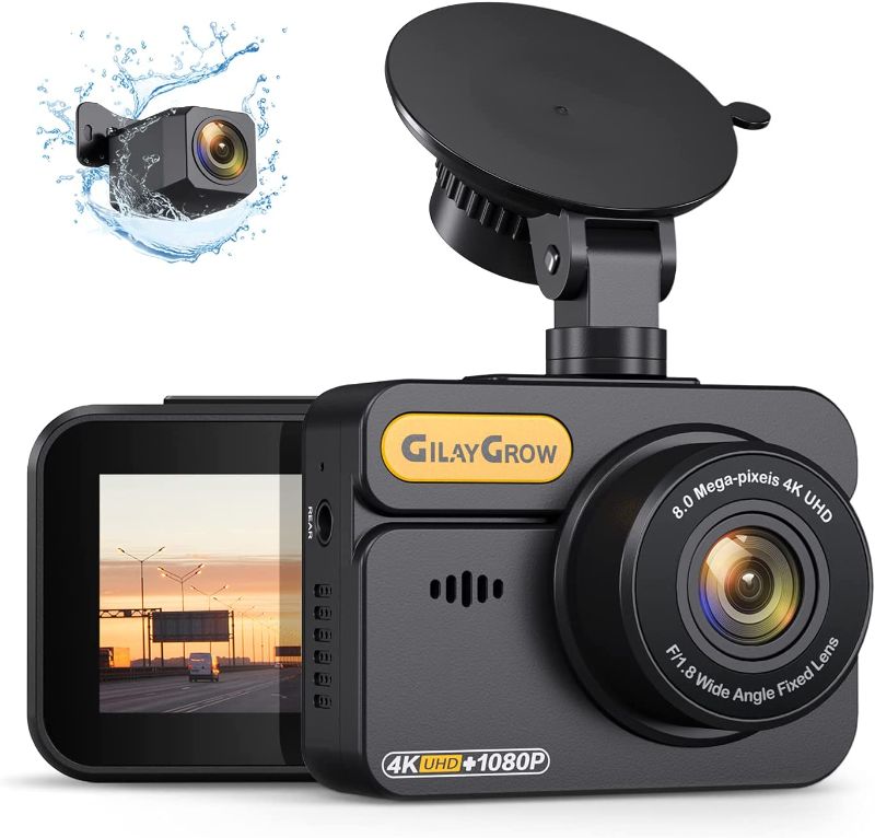 Photo 1 of 4K Dual Dash Cam Front and Rear Built-in GPS GILAYGROW Front 4K/2.5K and Rear 1080P Dash Camera for Cars 2" IPS 170° Wide Angle Dashboard