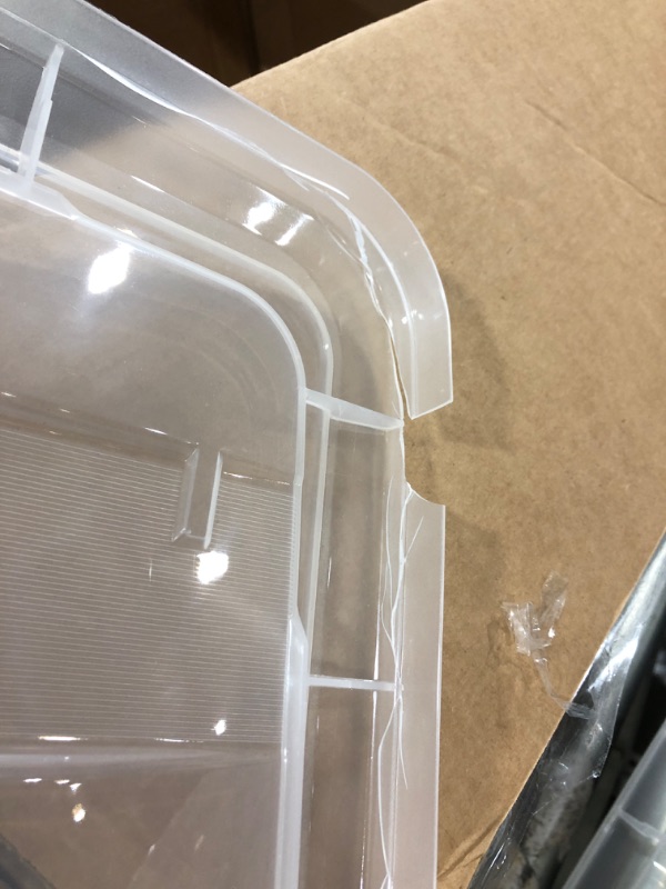 Photo 4 of  USA 72 Qt. Plastic Storage Bin Tote Organizing Container4 Pack, clear with Black Buckle g) 72 Qt. - 4 Pack 3 OUT OF 4 LIDS BROKE ON SIDE 