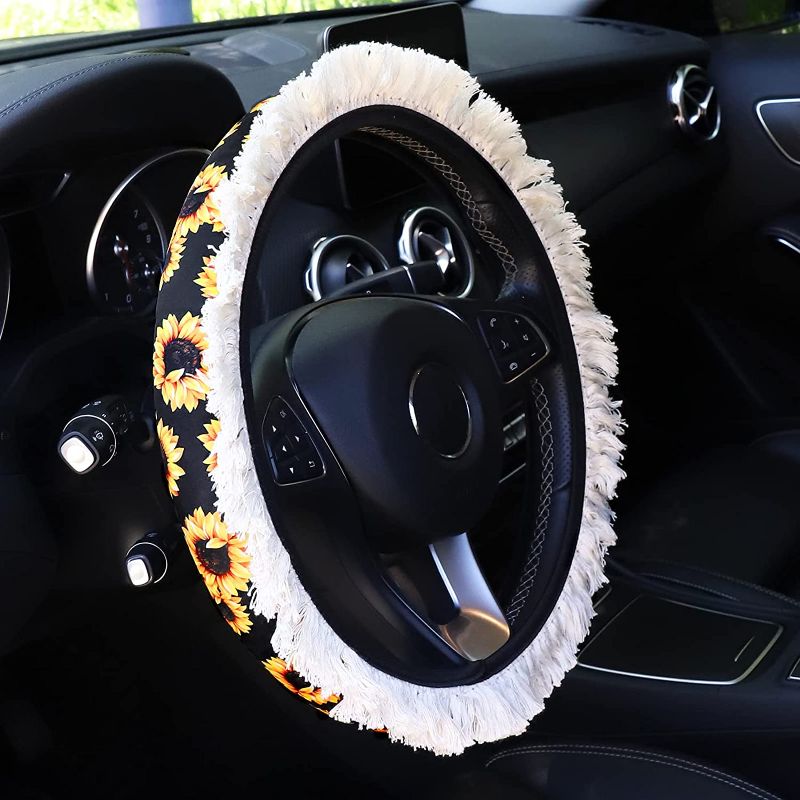 Photo 1 of YR Car Steering Wheel Covers with Tassel Design, Universal Cute Car Steering Wheel Cover for Women & Girls, Car Accessories for Women