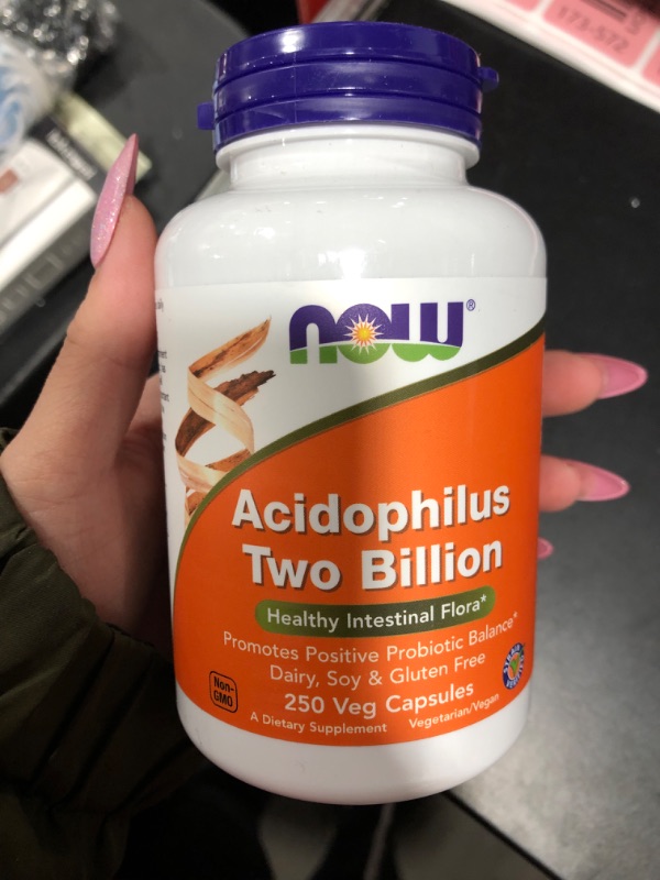 Photo 2 of best by 04/2024 NOW Supplements, Acidophilus, Two Billion, Strain Verified, Healthy Intestinal Flora*, 250 Veg Capsules