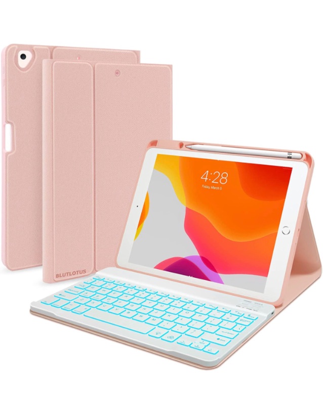 Photo 1 of Keyboard and Case for iPad 7th/8th/9th Generation 10.2-inch 2018/2020/2021, iPad Air 3 2019, 2017 iPad Pro 10.5-inch Case with Pencil Holder, Detachable Wireless BT Keyboard, Tablet Smart Cover(Pink)