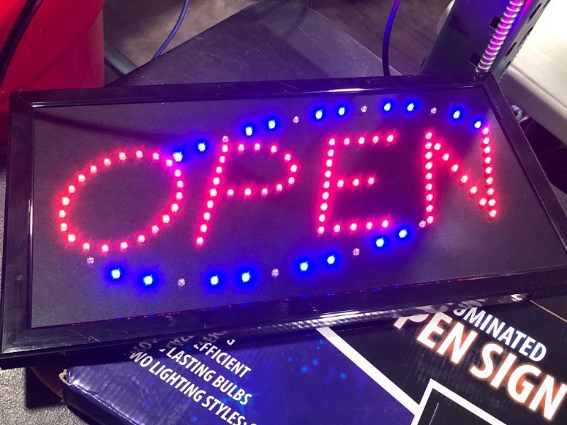 Photo 3 of Ultima LED Neon Open Sign for Business: Lighted Sign Open with Flashing Mode – Indoor Electric Light up Sign for Stores (19 x 10 in, Model 2) Includes Business Hours and Open & Closed Signs