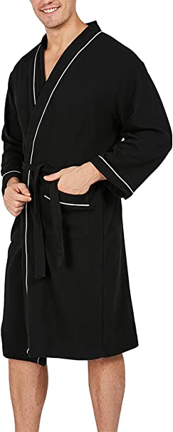 Photo 1 of YIMANIE Men's Robe Cotton Bathrobe Soft Knee Length Sleepwear MEDIUM