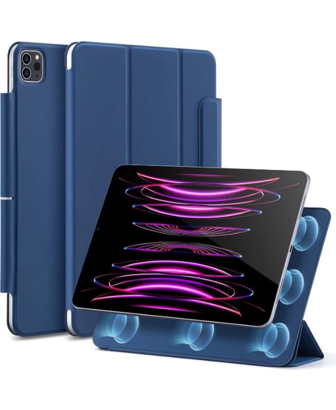 Photo 1 of ESR Rebound Magnetic Case Compatible with iPad Pro 12.9 Inch (2022/2021/2020, 6th/5th/4th Gen), Convenient Magnetic Attachment, Two-Way Stand, Full Pencil 2 Support, Auto Sleep/Wake, Navy Blue 