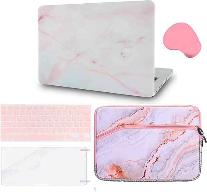 Photo 1 of UPOTI Compatible with MacBook Pro 14 inch Case Cover 2022,2021 Release M1 Pro/Max A2442 with Touch ID Plastic Hard Shell + Sleeve + Mouse Pad + Keyboard Cover + Screen Protector (Pink Marble)