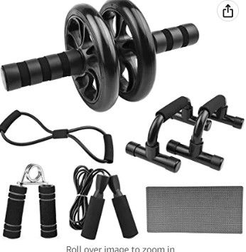 Photo 1 of 6-in-1 AB Wheel Roller Kit AB Roller Pro with Push-UP Bar, Hand Griper, Resistance Bands , Jump Rope and Knee Pad - Portable Equipment for Home Exercise, Workout (Upgraded Version)
