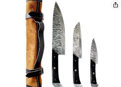 Photo 1 of 3-Piece Knives Set for Kitchen, Damascus Chef Knife Set With Professional Chef Knife, Santoku Knife, & Paring Knife, Artisan-Hammered Kitchen Knifes With Wenge Handles, Gifts for Chefs - Breliser
