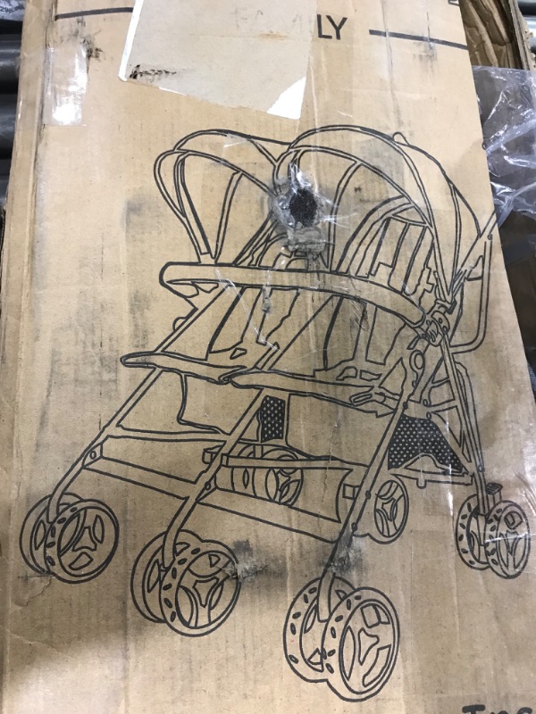Photo 1 of Dream On Me Volgo Twin Umbrella Stroller in Dark and Light Grey

