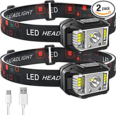Photo 1 of Headlamp Rechargeable, JNDFOFC 1200 Lumen Super Bright Motion Sensor LED Head Lamp flashlight, 2 PACK Waterproof Headlight with White Red Light,14 Modes Head Lights for Outdoor Camping Fishing Running