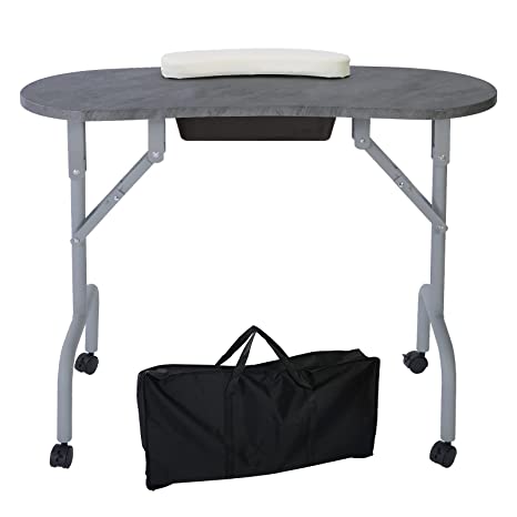 Photo 1 of AGESISI Portable Manicure Table Foldable Nail Desk with Large Drawer Nail Tech Table for Technician Salon Workstation Client Wrist Cushion/Carry Bag/4 Lockable Wheels, 36-inch, Black
