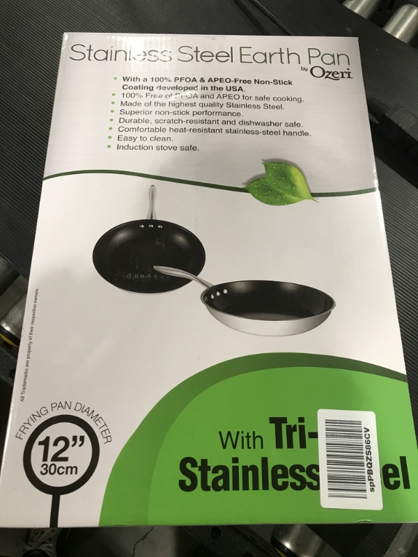 Photo 3 of 12" Stainless Steel Earth Pan by Ozeri with ETERNA, a 100% PFOA and APEO-Free Non-Stick Coating Black Interior 12" Pan