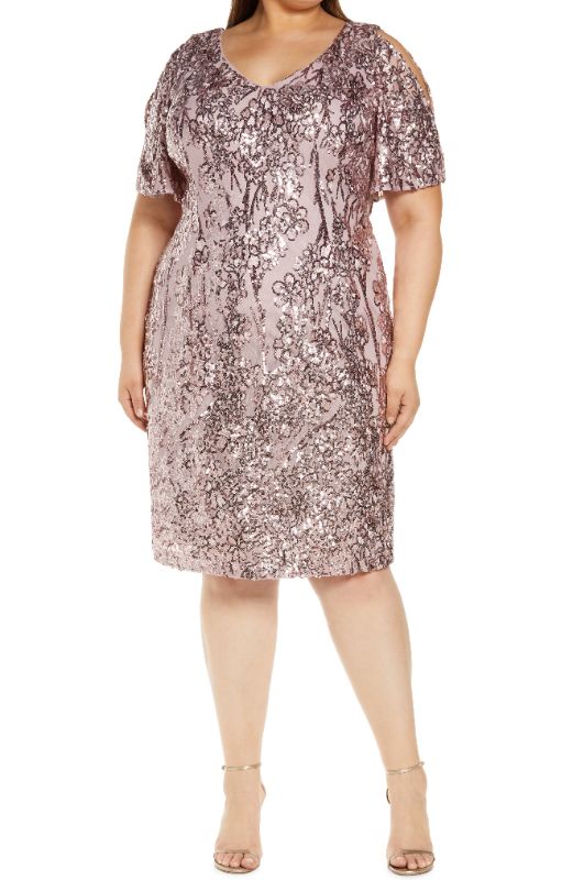 Photo 1 of Alex Evenings Slit Sleeve Sequin Cocktail Minidress in Blush at Nordstrom, Size 18W