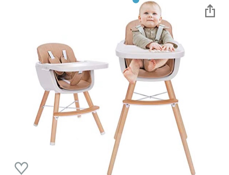 Photo 1 of 3-in-1 Wooden High Chair Made of Sleek Hardwood & Premium Leatherette,Baby High Chair with Adjustable Legs & Dishwasher Safe Tray,Brown