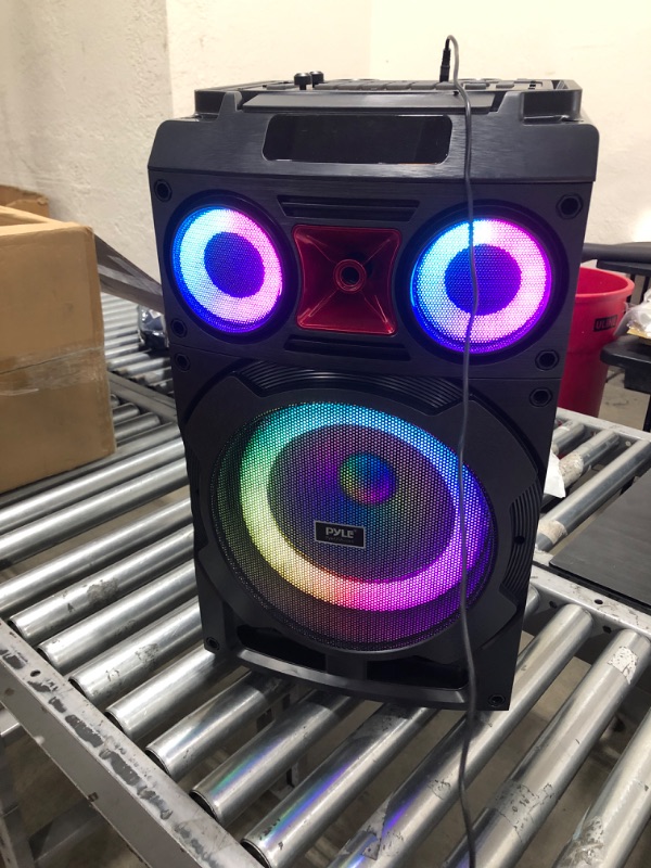 Photo 2 of Portable Bluetooth PA Speaker System - 800W 10” Rechargeable Speaker, TWS, Party Light, LED Display, FM/AUX/MP3/USB/SD, Wheels - Wireless Mic, Remote Control, Tablet Holder Included - Pyle PHP210DJT Speaker System 800W