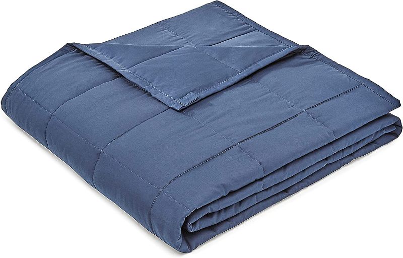 Photo 1 of Amazon Basics All-Season Cotton Weighted Blanket - 12-Pound, 60" x 80" (Full/Queen), Navy Blue
