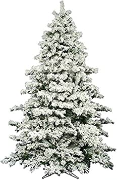 Photo 1 of AMERIQUE 691322309737 7 FEET Premium Artificial Full Body Shape Christmas Tree with Metal Stand, Heavily Flocked Snow, Unlit, 7', Snowy