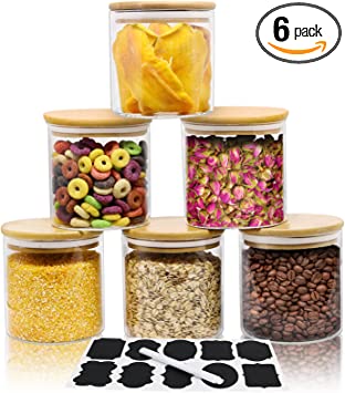 Photo 1 of 6 Piece Glass Storage Jars Set with Airtight Bamboo Lids  20oz/600ml Glass Spice Jars Food Storage Containers for Home Kitchen,Pantry, Tea, Sugar, Salt, Coffee, Flour, Herbs, Grains
*LABELS ARE NOT INCLUDED*