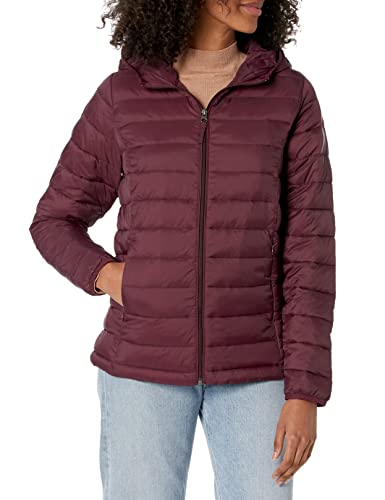 Photo 1 of Amazon Essentials Women's Lightweight Long-Sleeve Full-Zip Water-Resistant Packable Hooded Puffer Jacket SMALL Burgundy