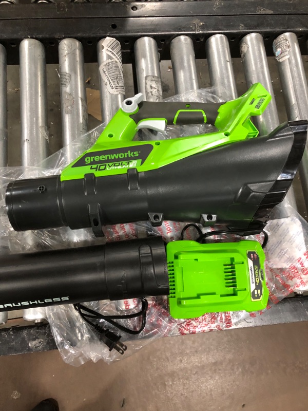 Photo 1 of Greenworks 40V (550 CFM / 130 MPH) Brushless Axial Leaf Blower 4Ah USB Battery and Charger Brushless Blower (4.0Ah) Leaf Blower