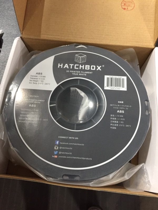 Photo 2 of Hatchbox ABS 3D Printer Filament, Dimensional Accuracy, 1 kg Spool, White