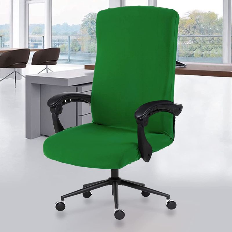 Photo 1 of Office Chair Cover with Durable Zipper - Stretchable Universal Computer Chair Covering - Smooth Soft Polyester Slipcovers for Rotating Boss Chair, Desk Chair, High Back Chair