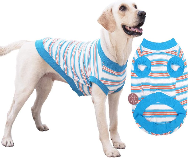Photo 1 of 100% Cotton Striped Dog Shirt for Large Dogs, Stretchy Breathable Sleeveless Dog Clothes for Large Dogs, Surbogart by Xobberny Soft Lightweight Cool Pet T Shirt, Golden, 5X-Large