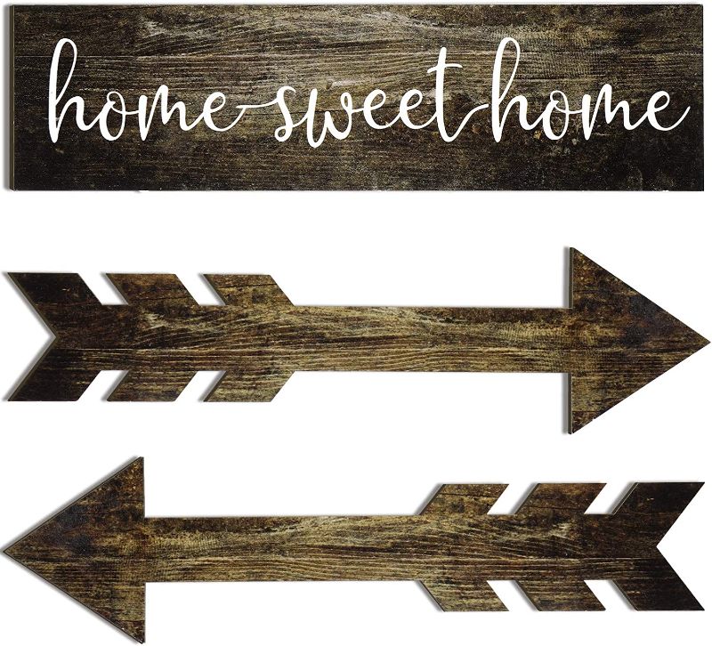 Photo 1 of 3 Pieces Rustic Wooden Signs Home Sweet Home Wooden Sign Farmhouse Family Sign Rustic Wall Decor Wooden Printed Home Sign for Home Bedroom Kitchen, 13.8 x 3.7 inch 