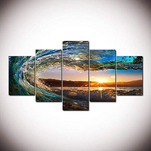 Photo 2 of 5D DIY Diamond Painting Kits,5Sets of Splicing Full Drill Cube Round Rhinestone Embroidery Cross Stitch Picture for Wall Decorations(Wave&Sunset,37.5"X18"/95cmX45cm)
