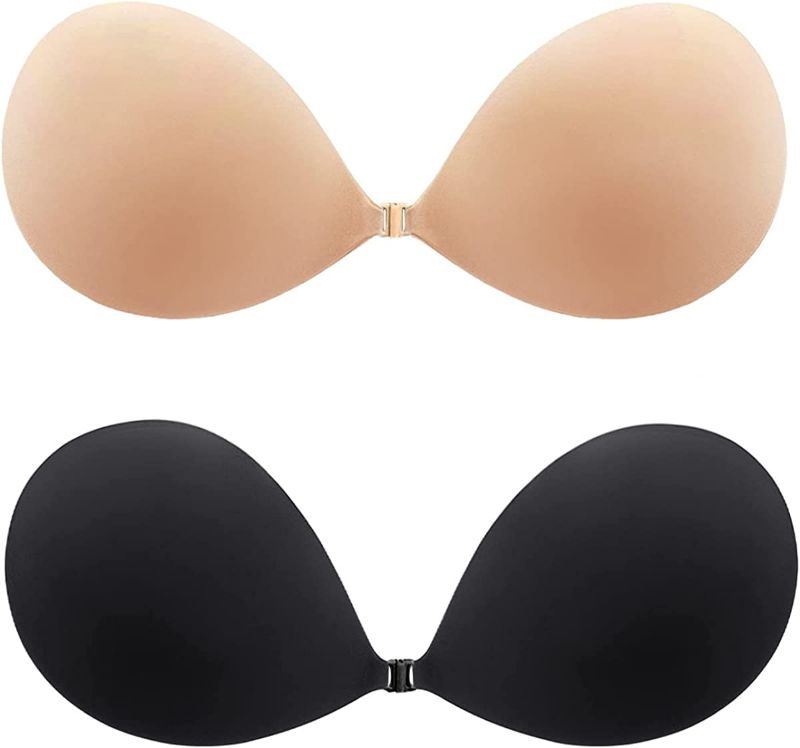 Photo 1 of Adhesive Bra Invisible Sticky Strapless Push up Backless Reusable Silicone Covering Nipple Bras- Size D black and nude