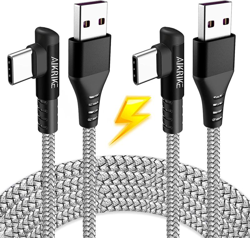 Photo 1 of USB C Cable AIKRIKE [2-Pack, 6.6ft] 3.1A USB Type C Cable Fast Charging Right Angle, Durable Nylon Braided USB C Charging Cable Compatible with Note 10 9 8, LG, Galaxy S10 S9 S8, Type C Charger, Grey 