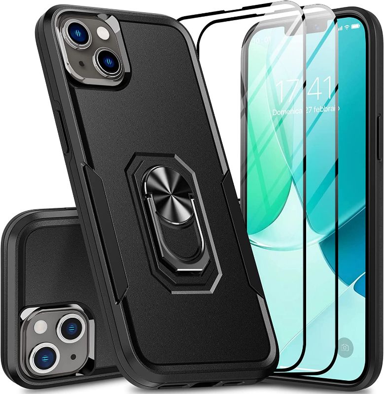 Photo 1 of Nineasy for iPhone 14 Plus Case, iPhone 14 Plus Phone Case with [2Pcs 9H HD Screen Protector][360°Ring Kickstand] Shockproof Protective Case for iPhone 14 Plus 6.7" 2022
