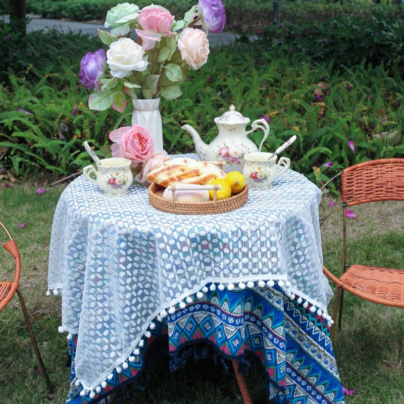 Photo 1 of Yovmefna Square Lace Embroidery Table Cloth Round Table Cover for Camping Wedding Decorations (Small Dots, 55"X55") https://a.co/d/5PzpMex