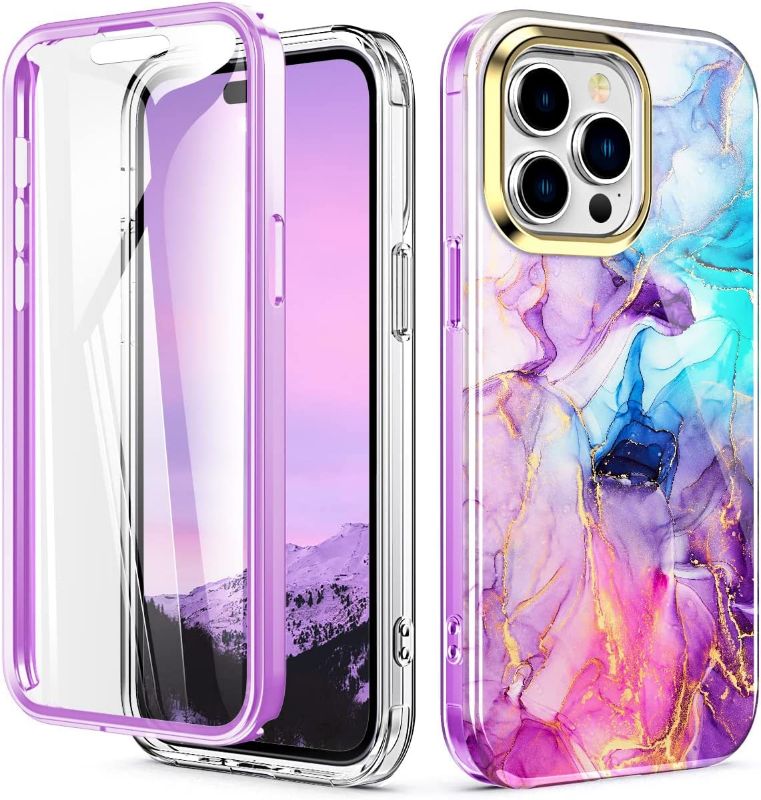 Photo 1 of Hocase for iPhone 14 Pro Max Case, (with Built-in Screen Protector) Shockproof Slim Soft TPU+Hard Plastic Full Body Protective Case for iPhone 14 Pro Max (6.7" Display) 2022 - Watercolor Marble https://a.co/d/gd5a2hx