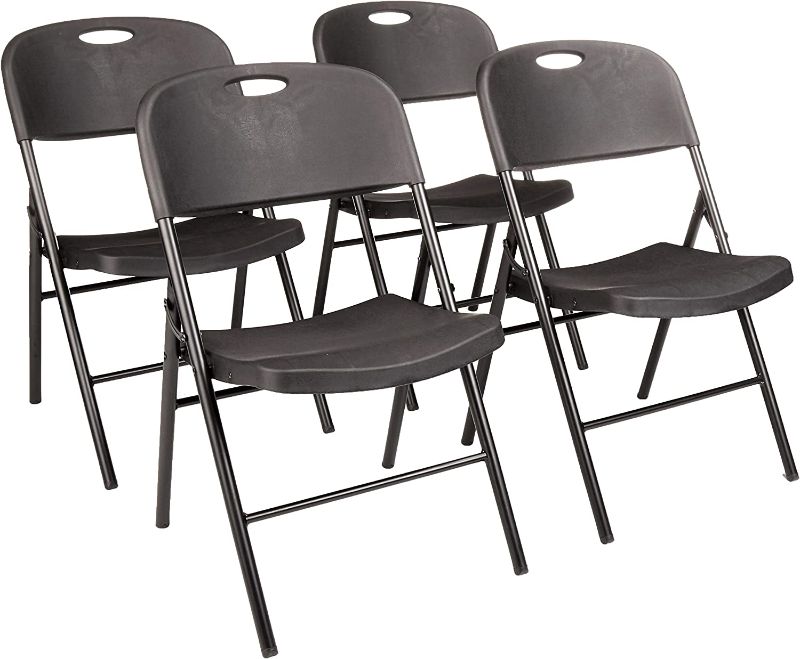 Photo 1 of Amazon Basics Folding Plastic Chair, 350-Pound Capacity, Black, 4-Pack