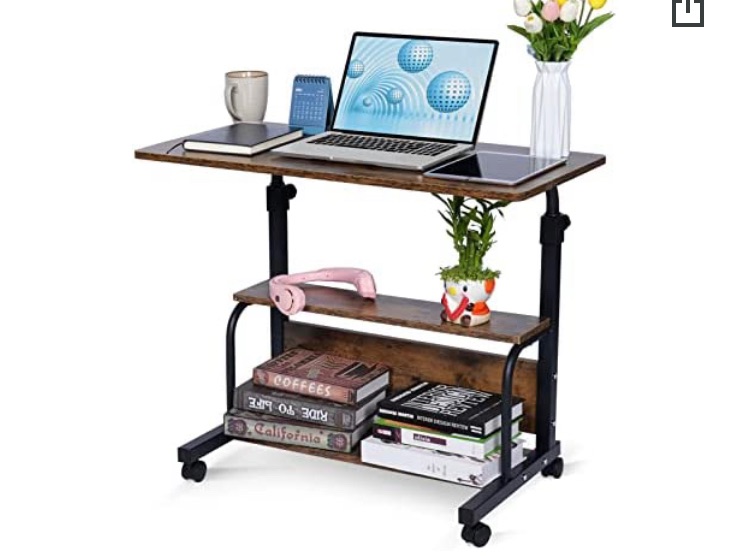 Photo 1 of Laptop Desk Adjustable Desk Small Standing Desk Home Office Desks for Small Spaces Portable Desk Table for Bedrooms, 31.5" Rustic Uplift Student Study Desk Mobile Rolling Computer Work Desk on Wheels