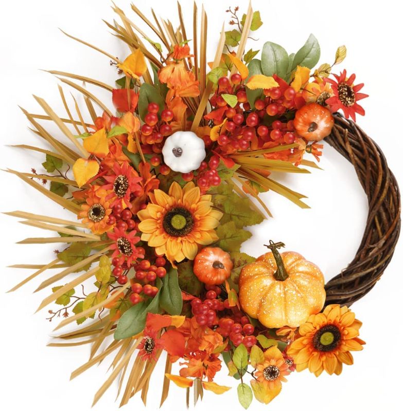 Photo 1 of BestTrendy 26 Inch Large Thanksgiving Wreath, Fall Wreaths for Front Door Outside Harvest Autumn Fall Wreath Fall Door Wreath Large Fall Outdoor Wreath for Outdoor/Indoor

