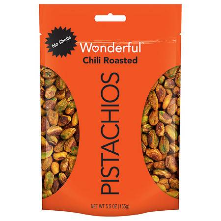 Photo 1 of Wonderful Pistachios, No Shells, Chili Roasted, 5.5 Ounce Resealable Pouch & Salt and Pepper Flavored, 7 Ounce Resealable Pouch Pistachios + Pistachios, Salt and Pepper