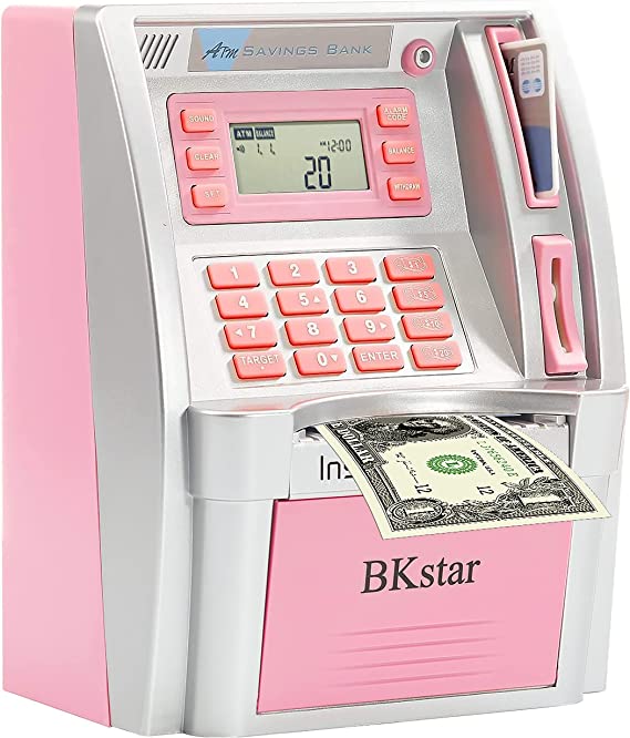 Photo 1 of 2022 Upgraded ATM Savings Bank, Pink Mini ATM Piggy Bank Machine for Real Money for Kids Adults with Card, Coin Reader and Balance Calculator
