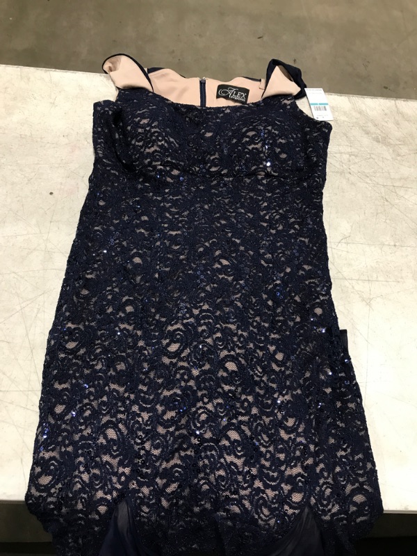 Photo 2 of Alex Evenings Women's Long Cold Shoulder Dress (Petite and Regular Sizes) 16 Navy/Nude Lace