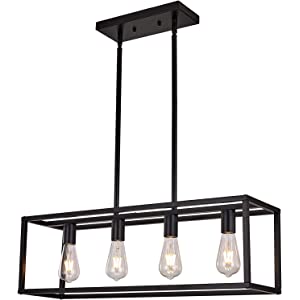 Photo 1 of 4-Light Island Lights, Industrial Dining Room Lighting Fixture, Kitchen Island Pendant Lighting, Linear Chandelier with Black & Brass Painting, for Dining Room Kitchen Island Pool Table, ETL Listed