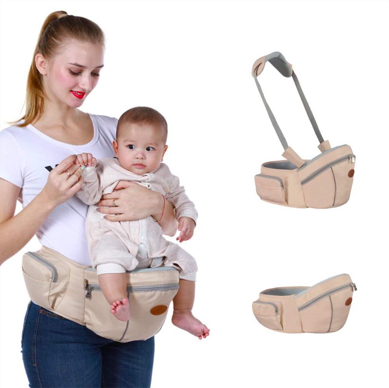 Photo 1 of Baby Hip Seat Carrier Baby Waist Stool for Child Infant Toddler with Adjustable Strap Buckle Pocket Soft Inner Huge Storage (Khaki)
