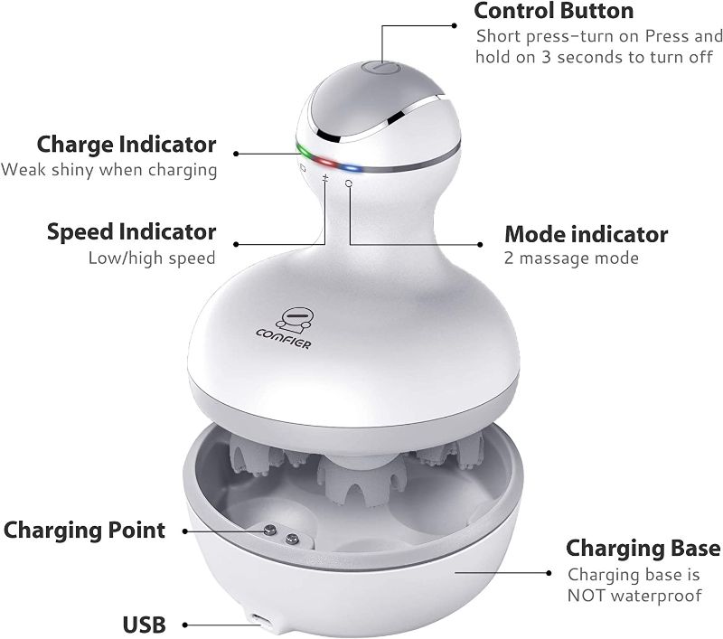 Photo 1 of COMFIER Cordless Hair Scalp Massager- Electric Head Massager with Kneading 84 Massage Nodes, Handheld Portable Head Scratcher Massager for Hair Growth, Deep Clean and Stress Relax, Gifts for Men Dad
