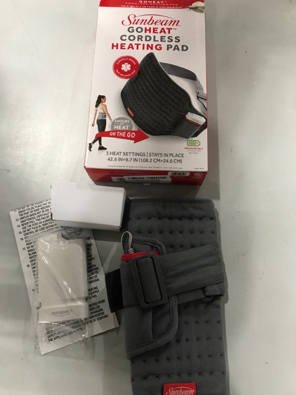 Photo 2 of GoHeat Cordless Sunbeam Heating Pad, Slate Gray & Heating Pad Back Wrap with Adjustable Strap Contoured for Back Pain Relief 4 Heat Settings with 2 Hour Auto Off 23 x 15 Inch Slate Grey