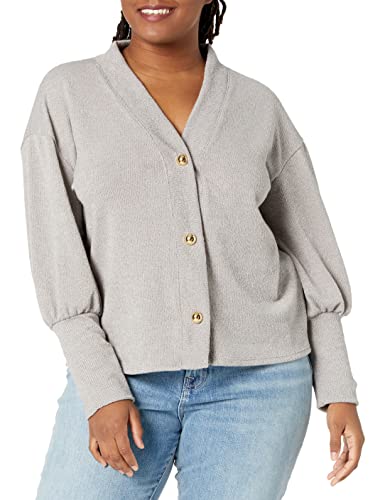 Photo 1 of Amazon Brand - Wild Meadow Women's Lightweight Long Sleeve Elongated Cuff Button up Cardigan, -Light Grey, Small
