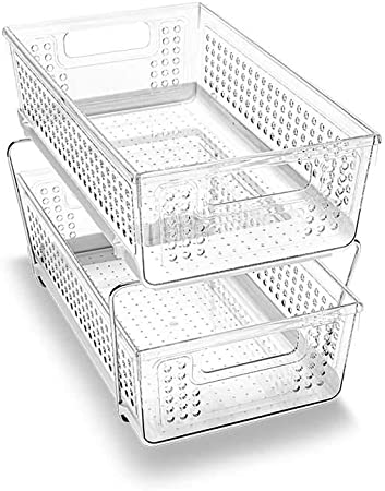 Photo 1 of 2 Tier Organizer, Multi-Purpose Slide-Out Storage Baskets with Handles