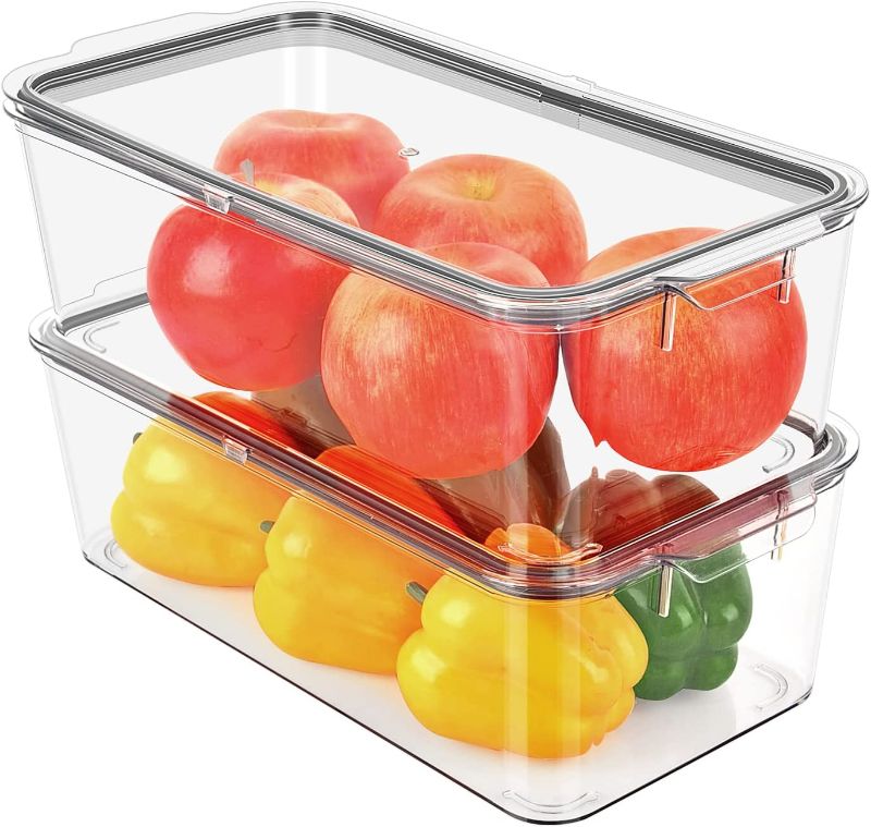 Photo 1 of 2 Pack Clear Fridge Organizer with Lid, GLSOGL BPA Free PET Food Storage Container for Refrigerator