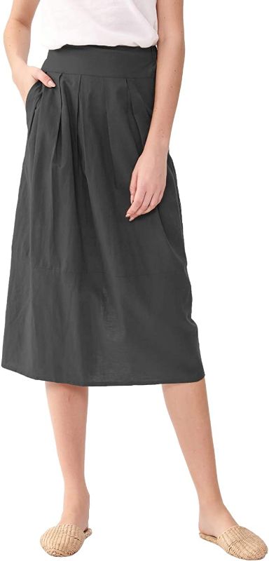 Photo 1 of Amazhiyu Womens Linen Midi Skirt Half Elastic Waistband Back Slit with Pockets Summer Pleated Skirt (XL)
