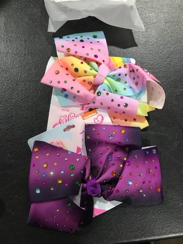 Photo 2 of 2Pcs Jojo Siwa Style Bows, 8 Inches Large Rhinestones Bows Gift for Girls,Jumbo Jojo Bows Hair Accessories (Violet & Rainbow)
