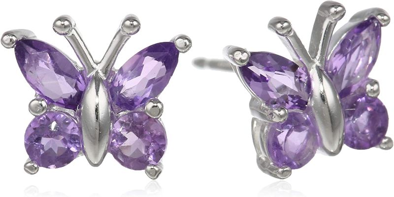 Photo 1 of Amazon Collection Sterling Silver Genuine or Created Gemstone Butterfly Stud Earrings
